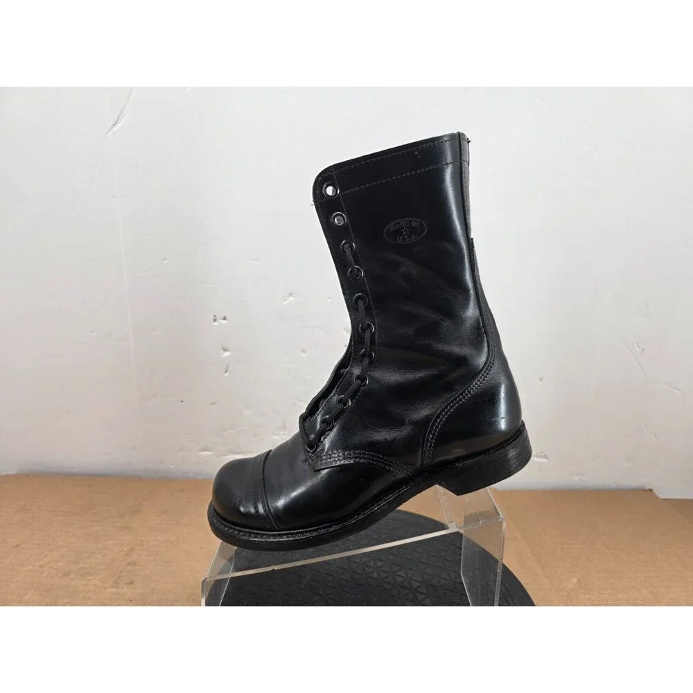 Vintage USA Carolina Men  Black Leather Military Paratrooper Jump Boots sz 8